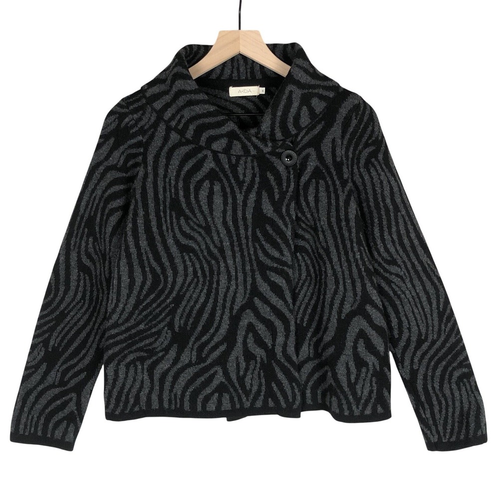 Anthropologie A.IDA Italy Wool Knit Wrap Coat Sz S Gray Black Animal Sweater